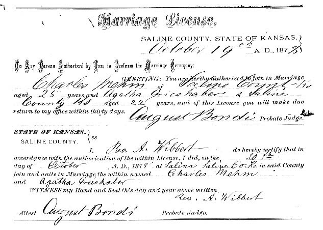 Charles and Agatha's Marriage License